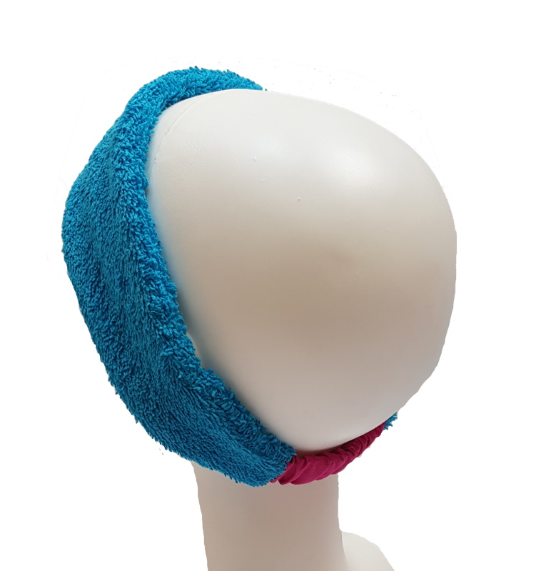 Kosmetická čelenka tyrkysová - cyklamenová gumička