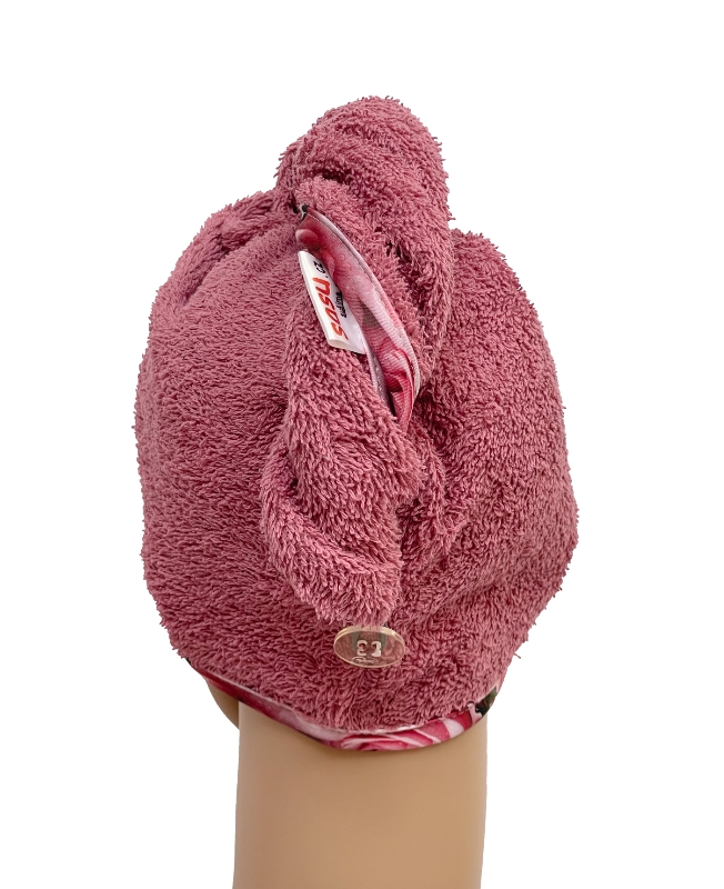 Turban na sušení vlasů starorůžový - barevný lem