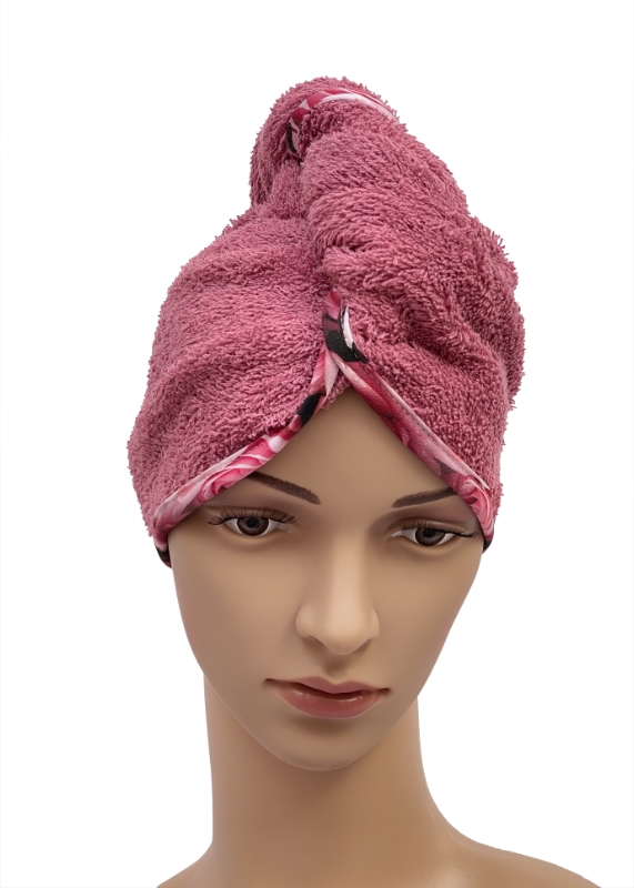 Turban na sušení vlasů starorůžový - barevný lem